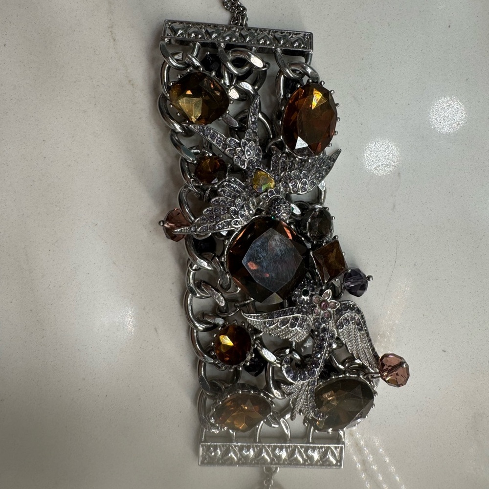 Betsey Johnson Amber Crystal Bird Chain Bracelet